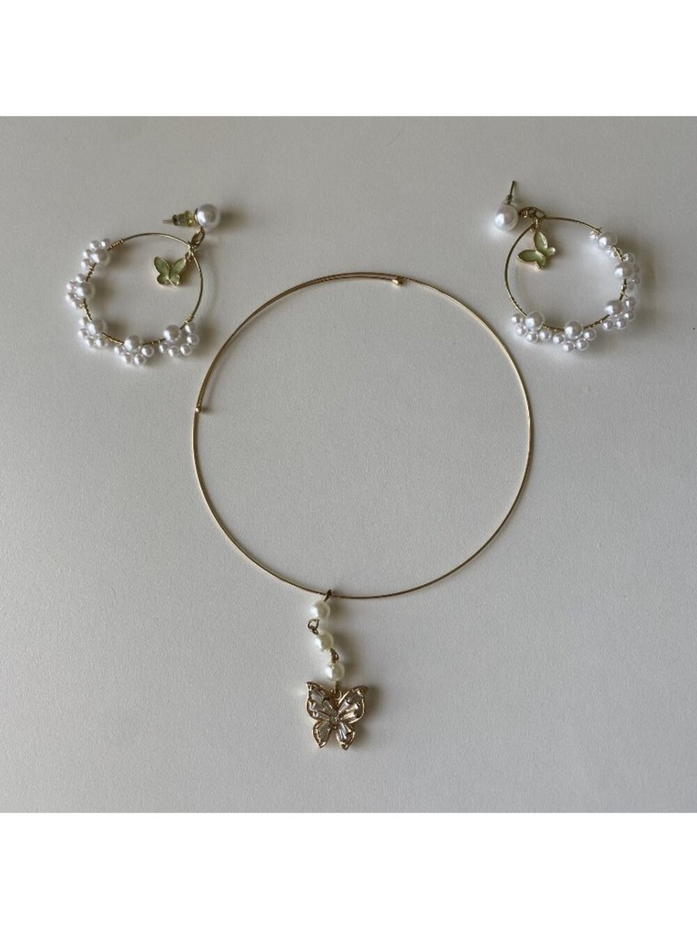 SHEIN Earrings & Necklace Butterfly Collar Dangle Gold Tone Green Enamel